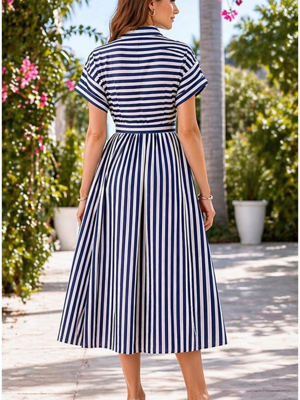 Kate Spade Midi Shirt Dress Cotton Navy White Striped Belted $368 Pockets Size L - Picture 2 of 10